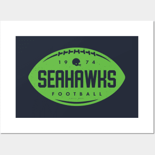 Vintage Football Shape - Seattle Seahawks (Green Seahawks Wordmark) Posters and Art